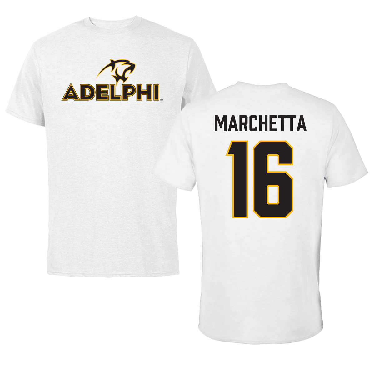 Adelphi University Lacrosse White Tee - #16 Madison Marchetta