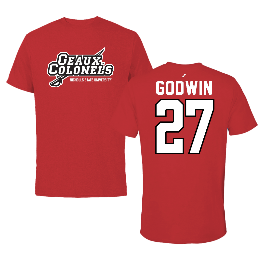 Nicholls State University Soccer Red General Tee - #27 Emma Godwin
