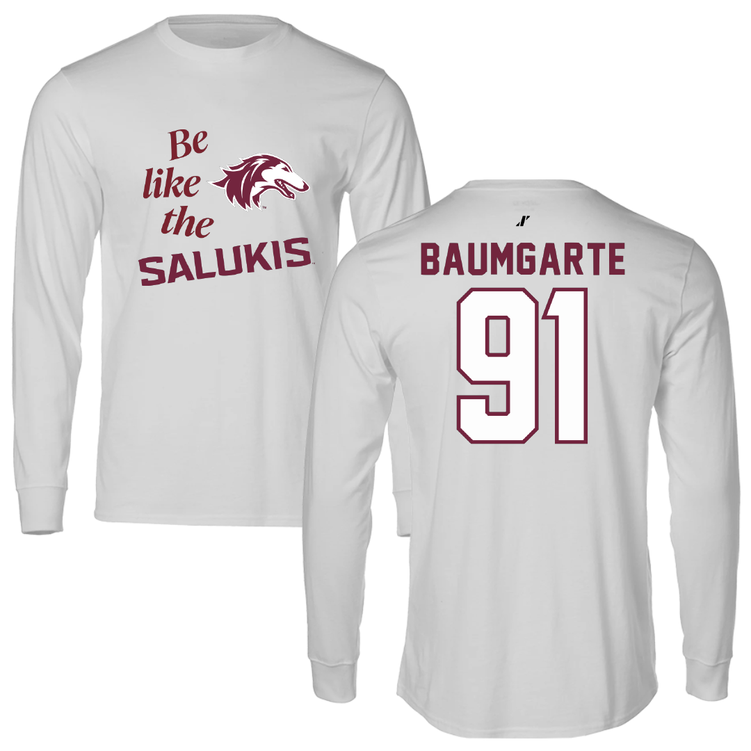 Southern Illinois University at Carbondale Football Light Gray Be Like Us Performance Long Sleeve - #91 Jake Baumgarte