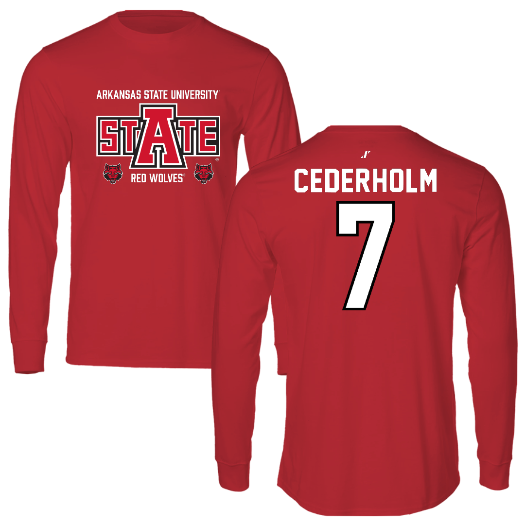 Arkansas State University Soccer Red General Performance Long Sleeve - #7 Tindra Cederholm