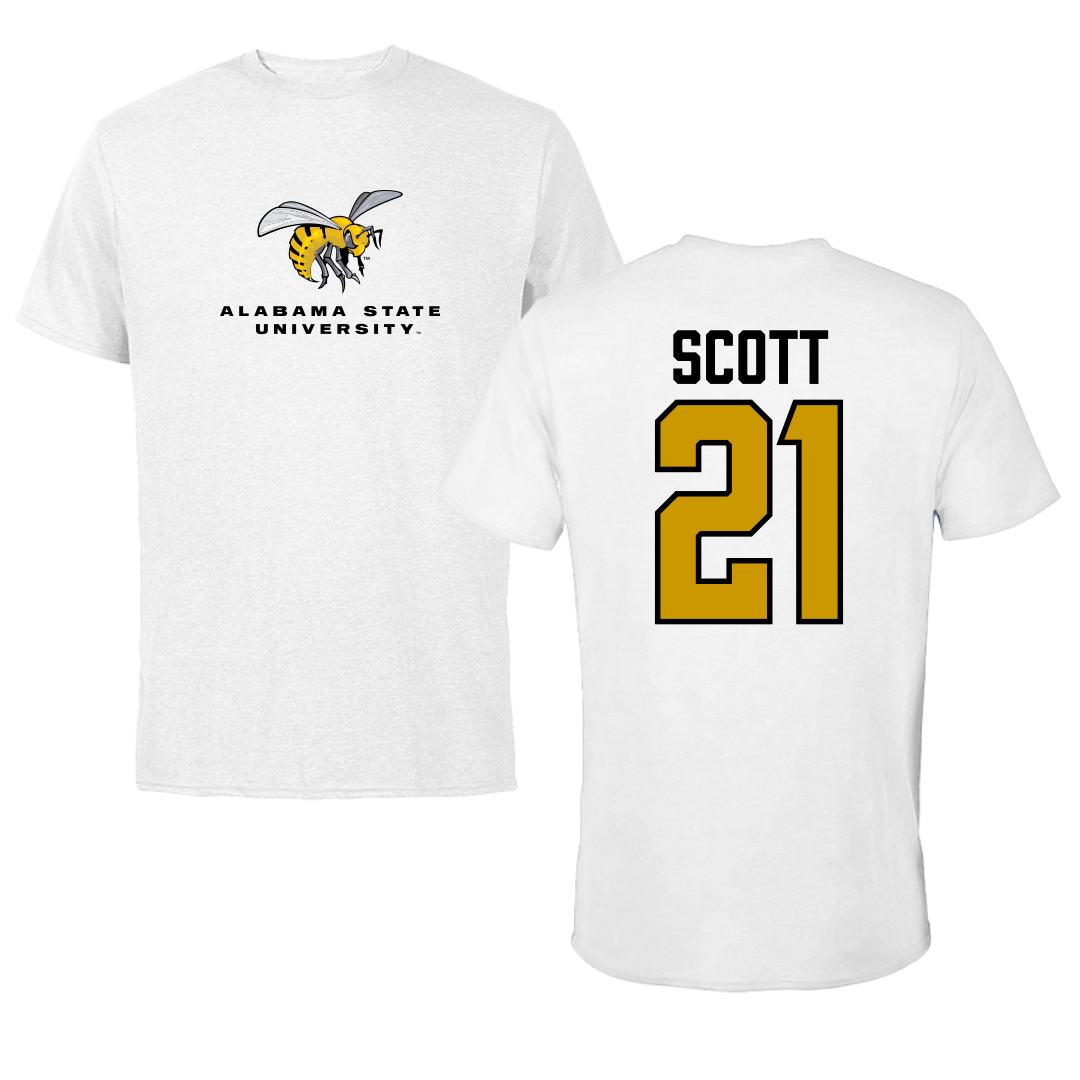 Alabama State University Softball White Tee - #21 Alana Scott