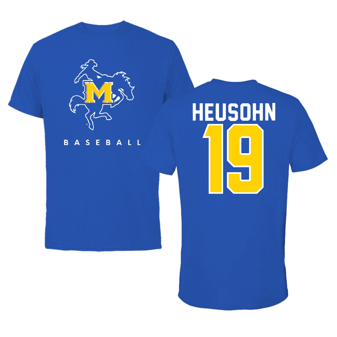 McNeese State University Baseball Blue Performance Tee - #19 Marcus Heusohn