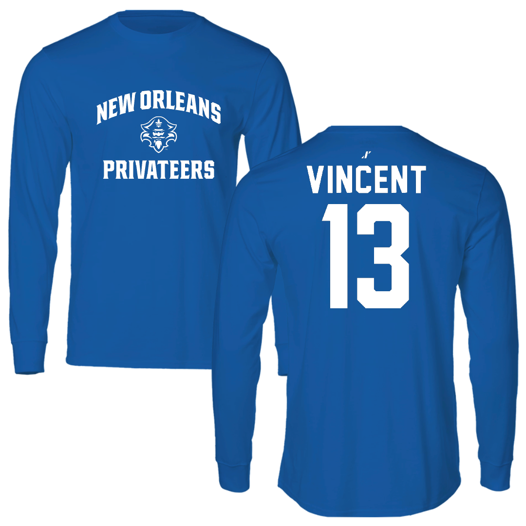 University of New Orleans Basketball Blue General Performance Long Sleeve - #13 Jamond Vincent