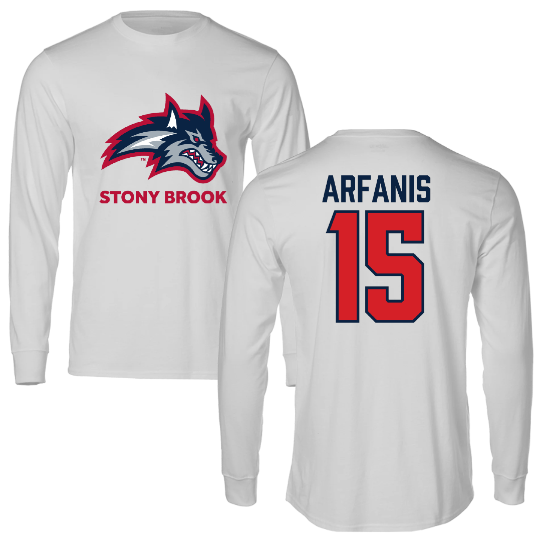 Stony Brook University Football Light Gray Performance Long Sleeve - #15 Christopher Arfanis