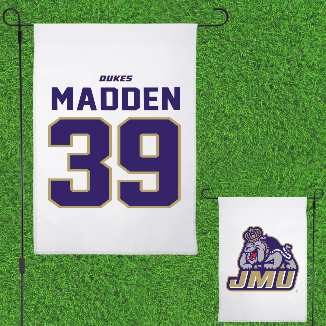 James Madison University Baseball White Garden Flag - #39 Griffin Madden