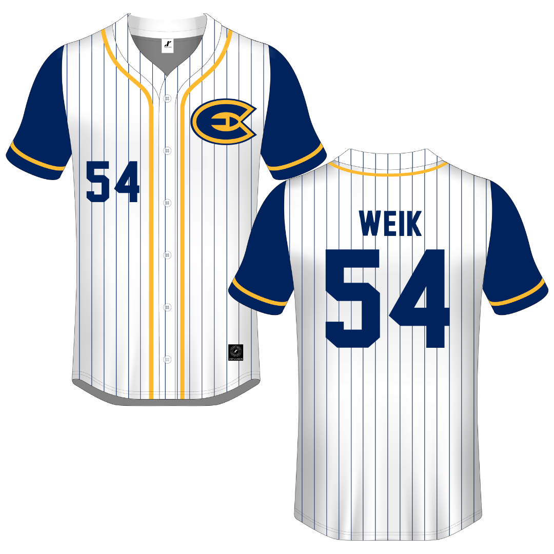 University of Wisconsin-Eau Claire White Pinstripe Button-Down Jersey - #54 Connor Weik