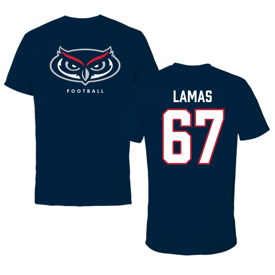 Florida Atlantic University Football Navy Mascot Performance Tee - #67 Andre Lamas