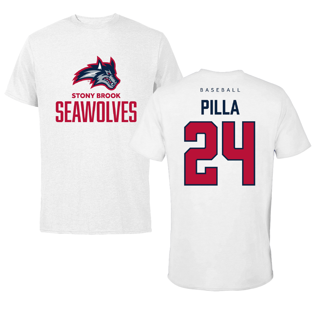 Stony Brook University Baseball White Performance Tee - #24 Johnny Pilla