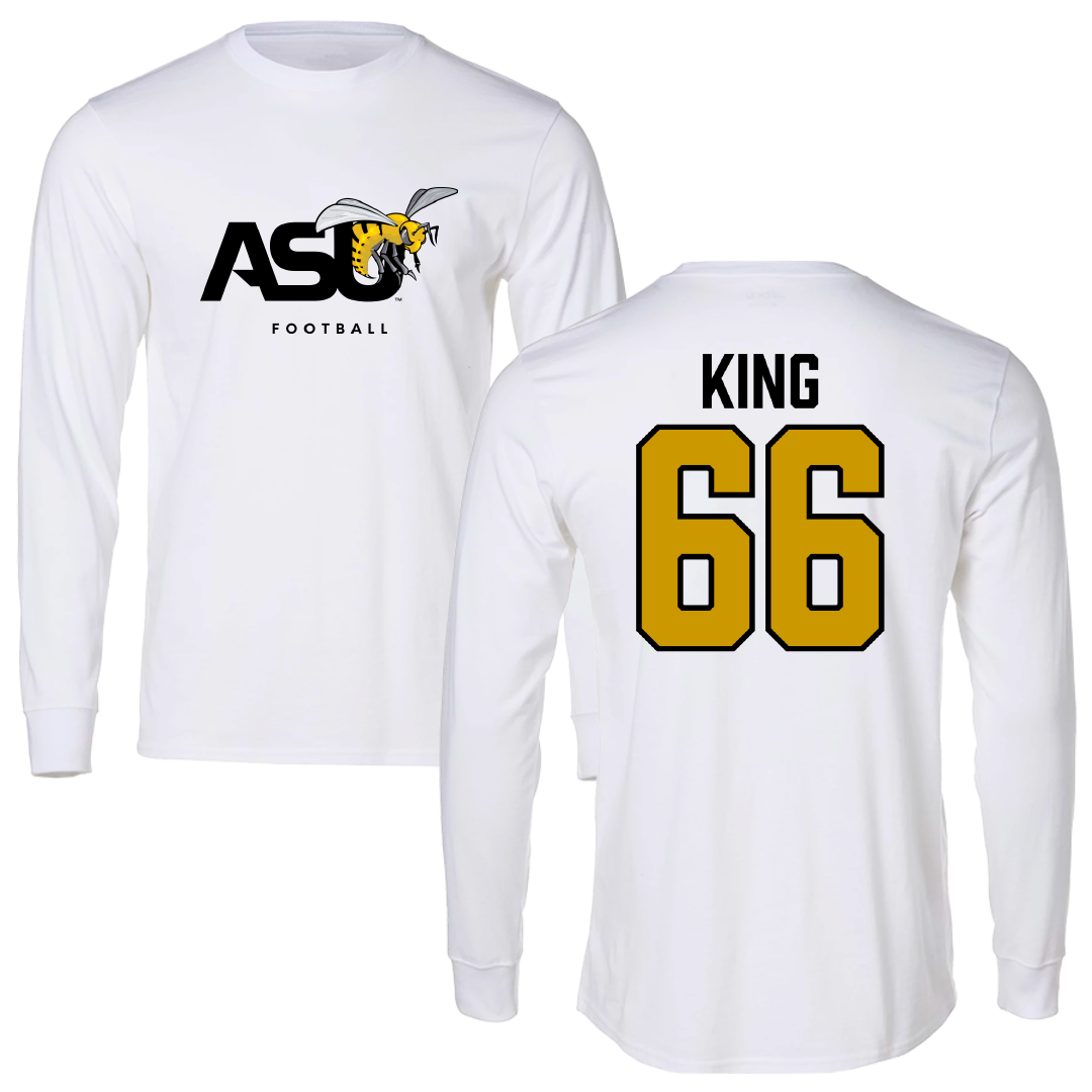 Alabama State University Football White Performance Long Sleeve - #66 Darrius King