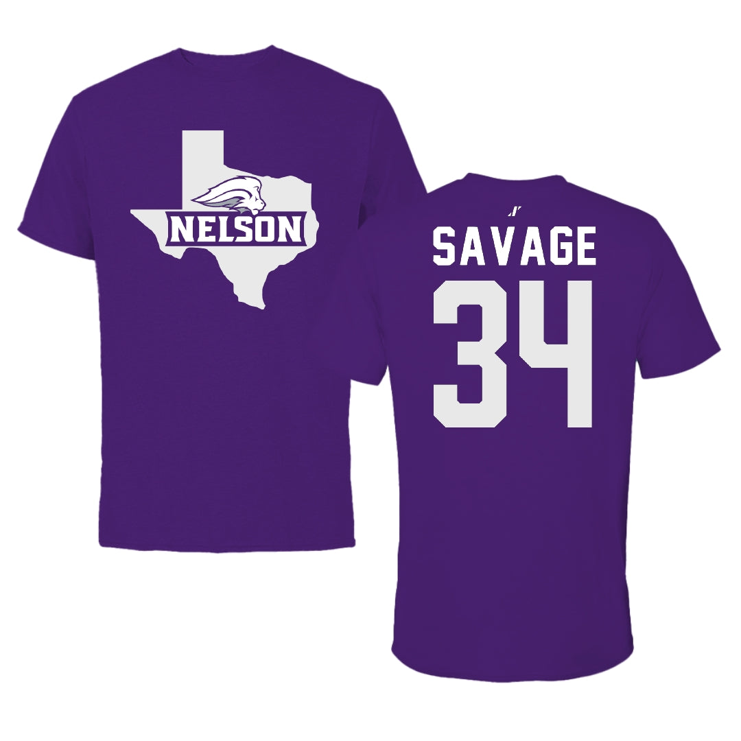 Nelson University Football Purple State Tee - #34 Aiden Savage