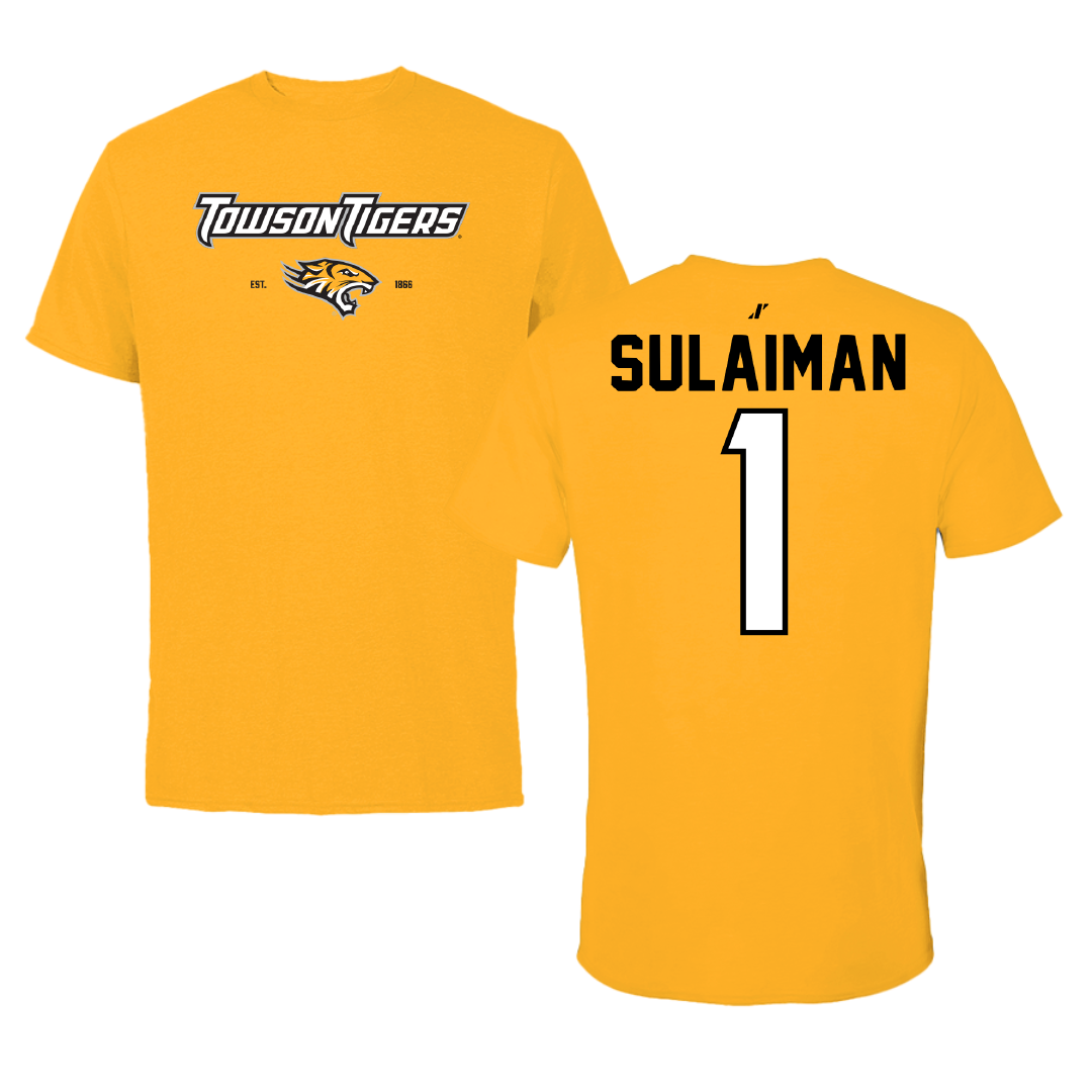 Towson University Basketball Gold General Performance Tee - #1 Tomiwa Sulaiman