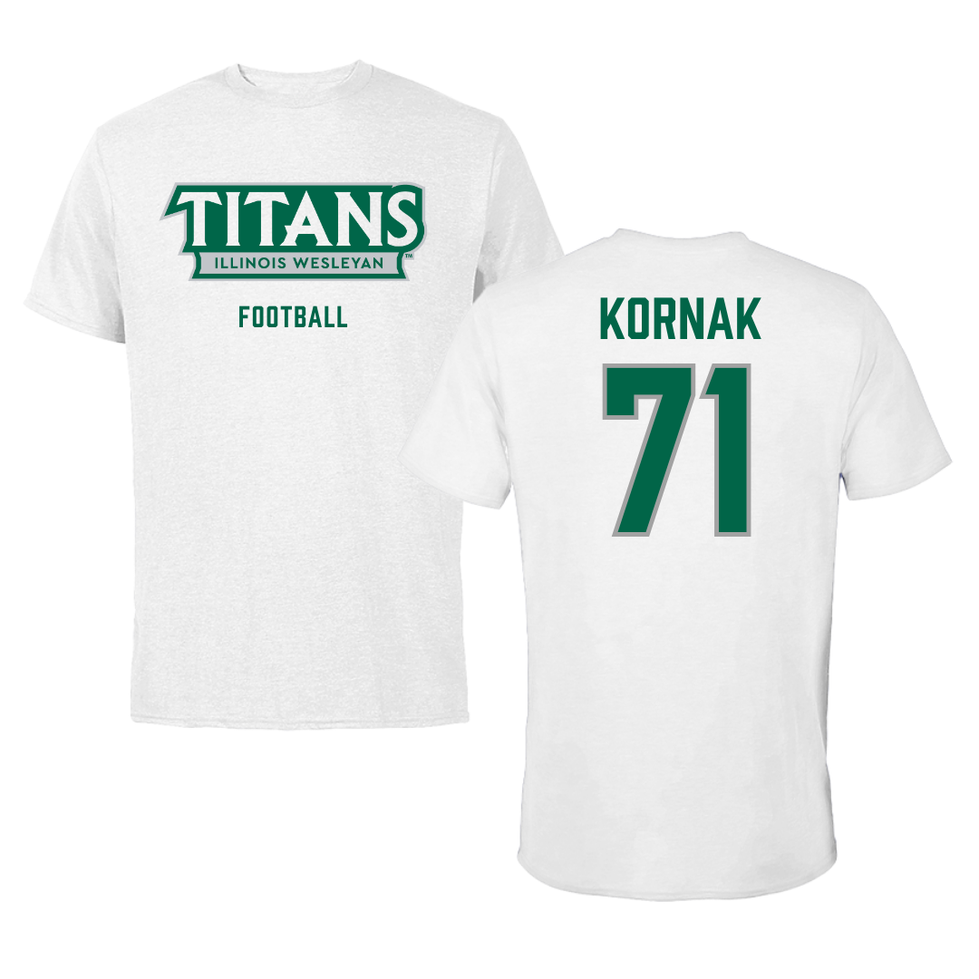 Illinois Wesleyan University Football White Mascot Performance Tee - #71 Brady Kornak