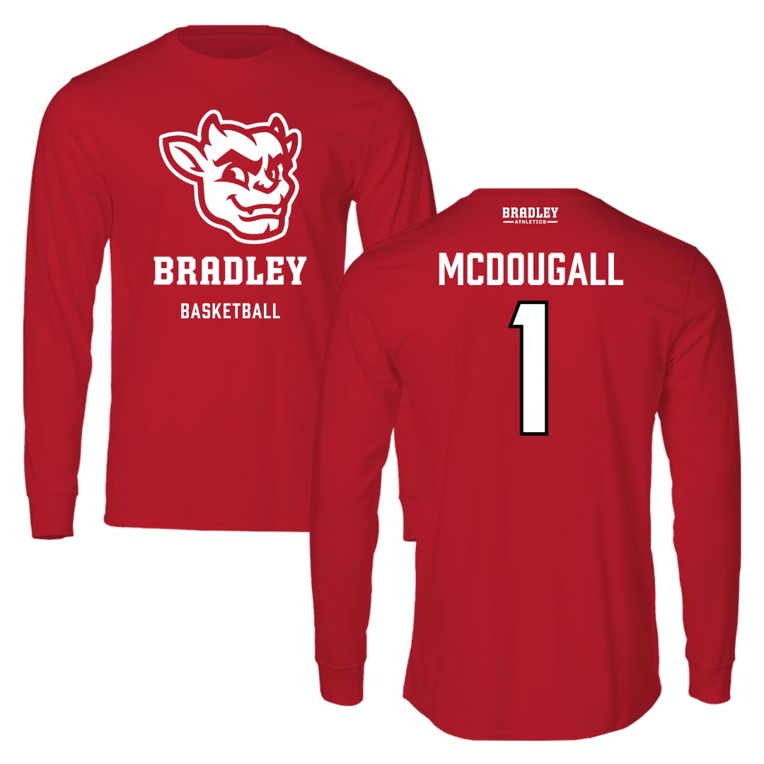 Bradley University Basketball Red Mascot Performance Long Sleeve - #1 Claire McDougall