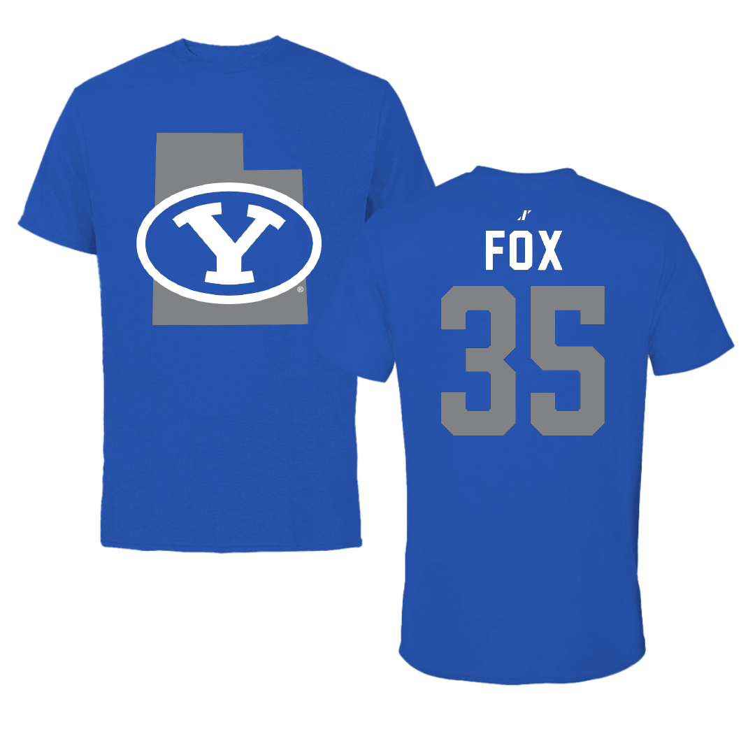 Brigham Young University Baseball Blue State Tee - #35 Matthew Fox