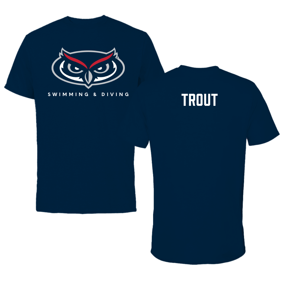 Florida Atlantic University Swimming & Diving Navy Mascot Tee - Riley Trout
