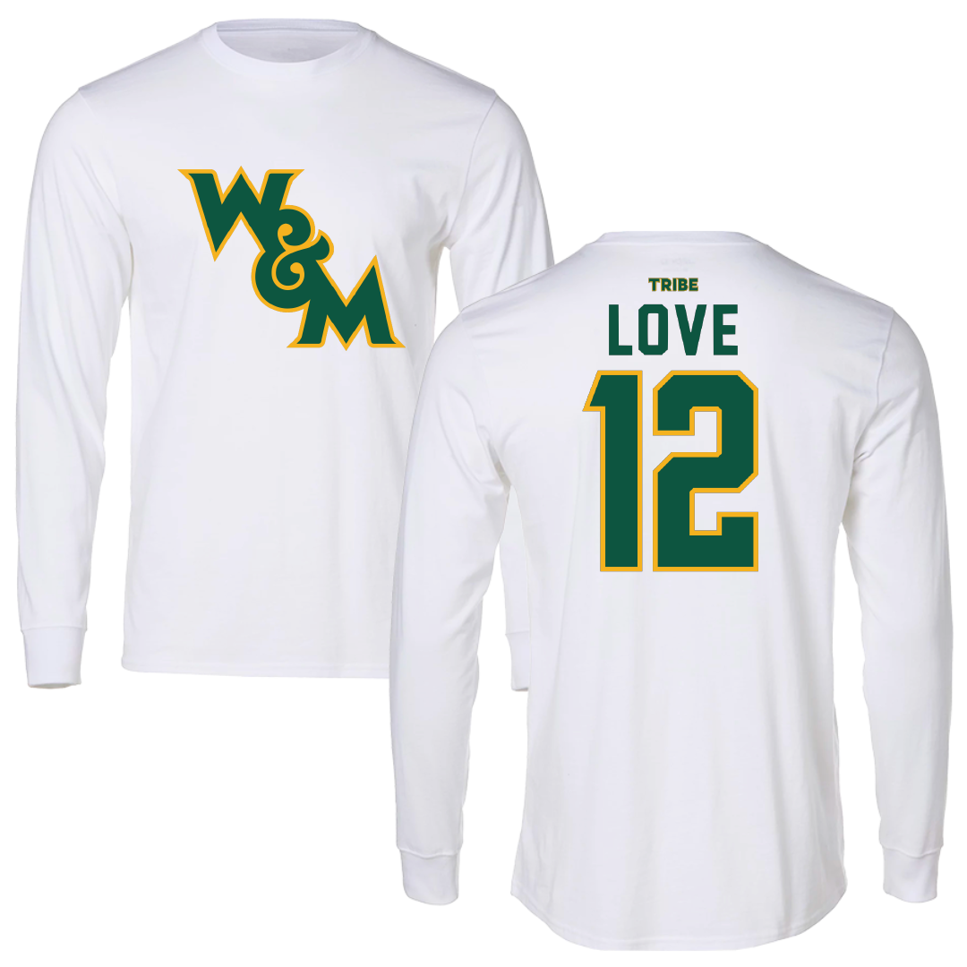 William & Mary Volleyball White Performance Long Sleeve - #12 Ryann Love