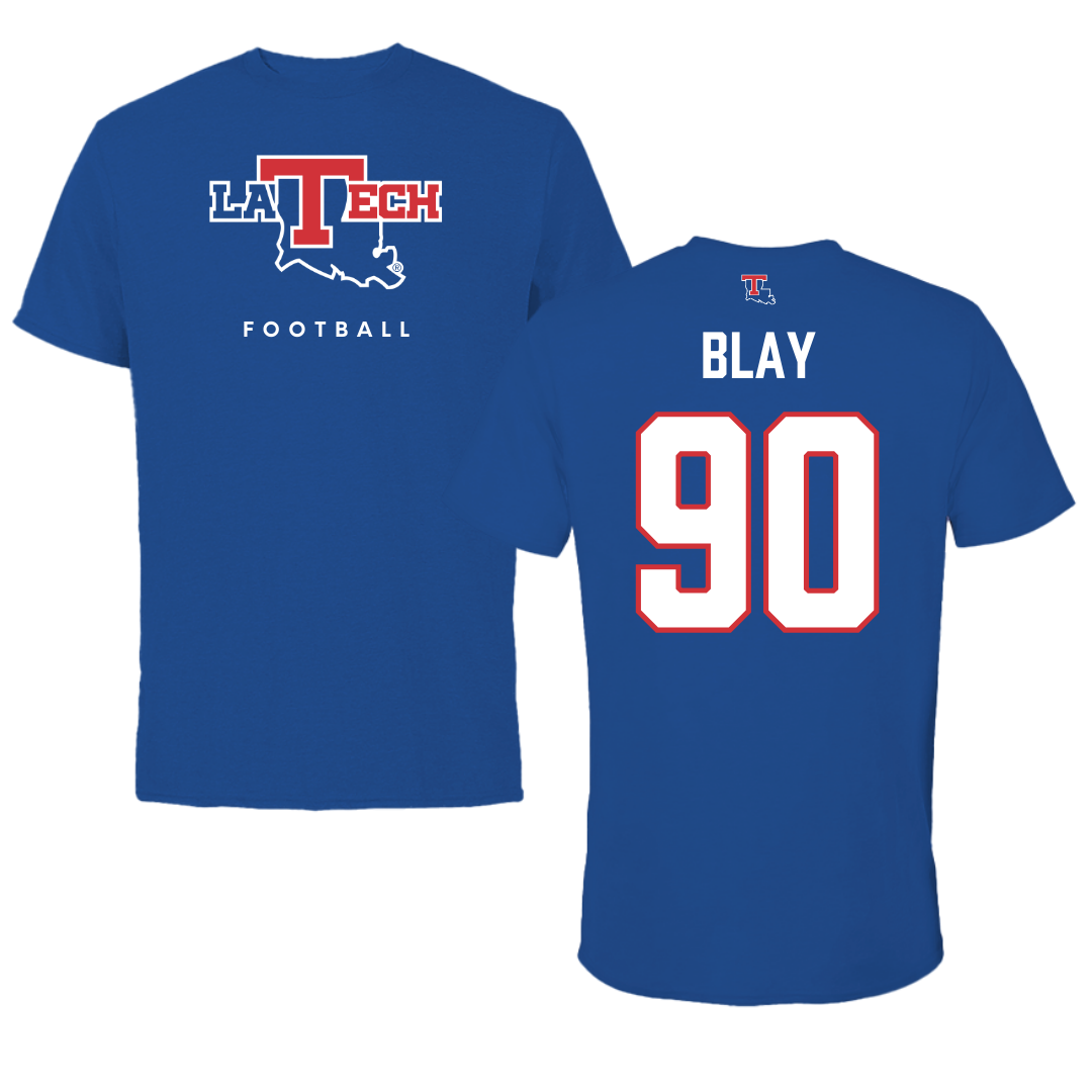 Louisiana Tech University Football True Royal Tee - #90 David Blay