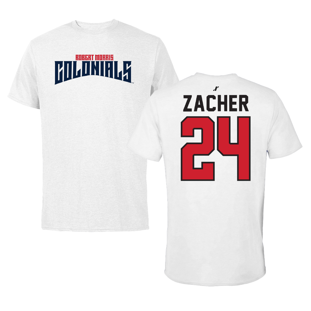 Robert Morris University Ice Hockey White Classic Performance Tee - #24 Walter Zacher