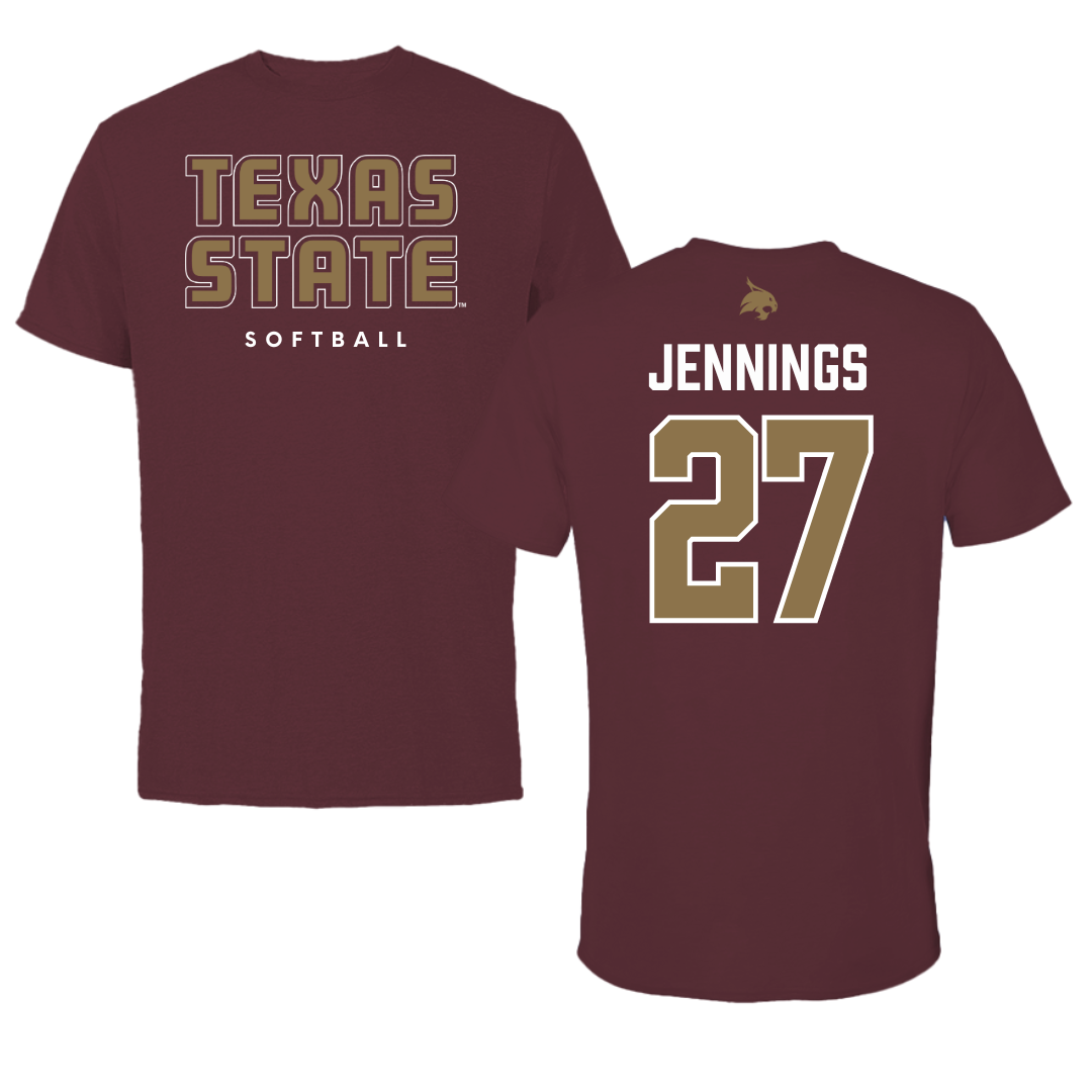 Texas State University Softball Maroon Performance Tee - #27 Abigail Jennings