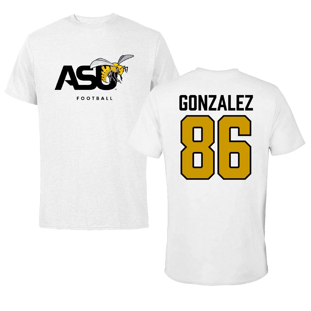 Alabama State University Football White ASU Tee - #86 Drake Gonzalez