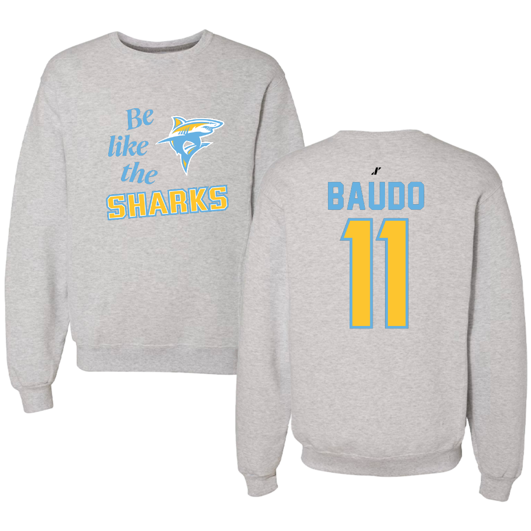 Long Island University Lacrosse Light Gray Be Like Us Crewneck - #11 Ryan Baudo