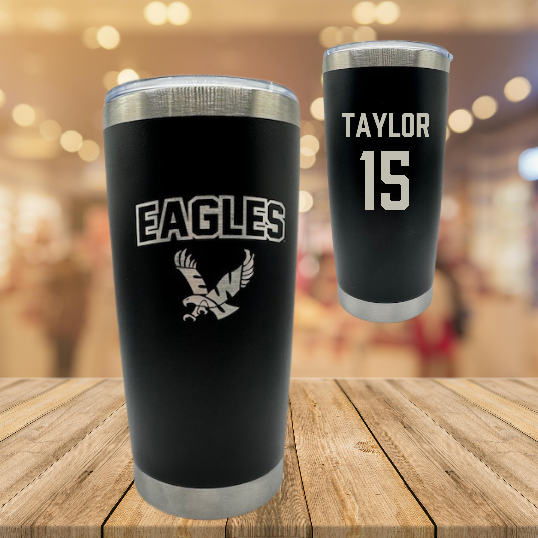 Eastern Washington University Football Black Stainless Steel Tumbler - #15 Jared Taylor