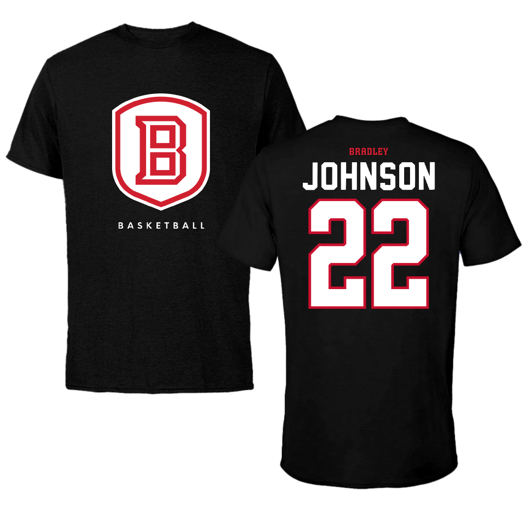Bradley University Basketball Black Shield Tee - #22 Jaquan Johnson