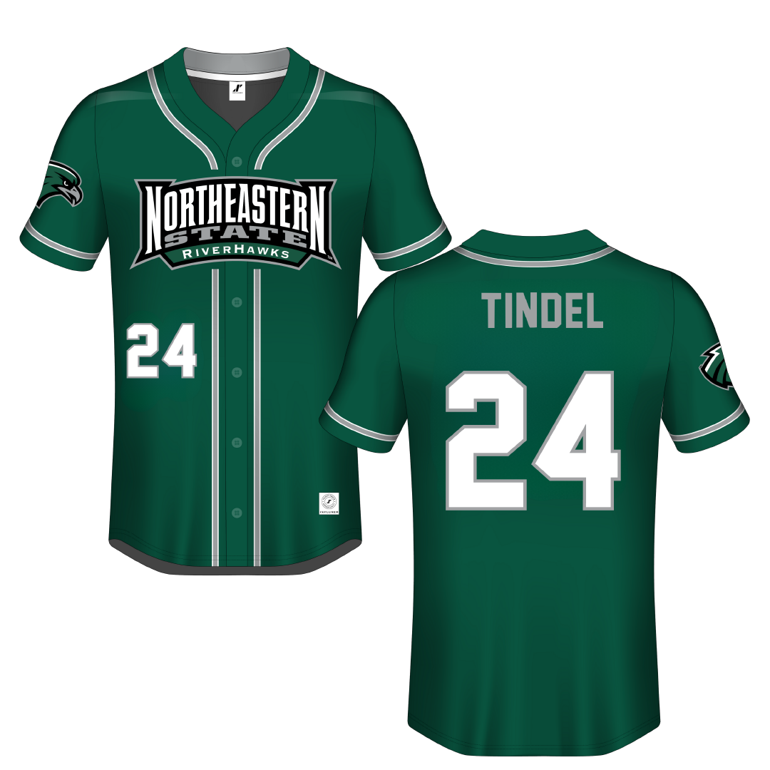 Northeastern State University Green Button-Down Jersey - #24 Korynn Tindel