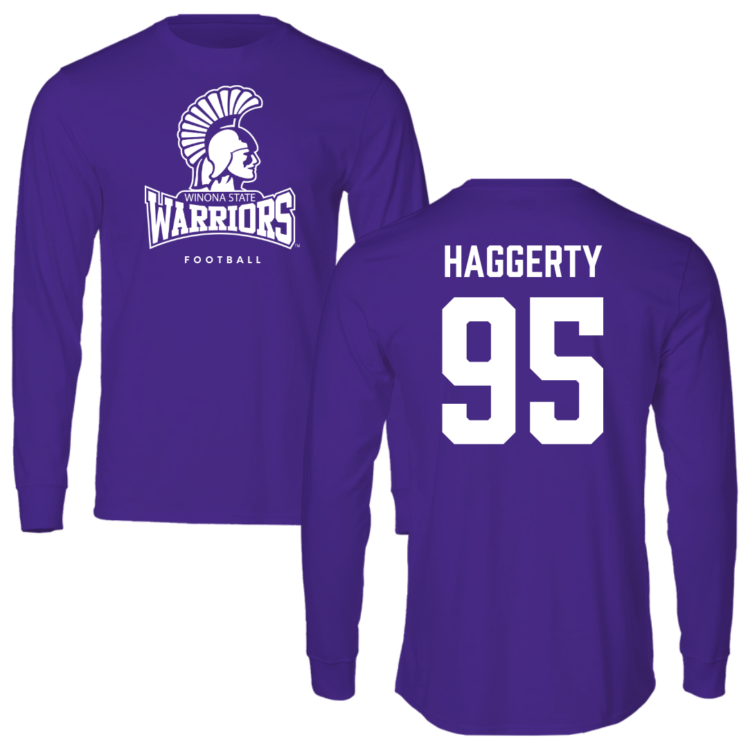Winona State University Football Purple Performance Long Sleeve - #95 Conner Haggerty