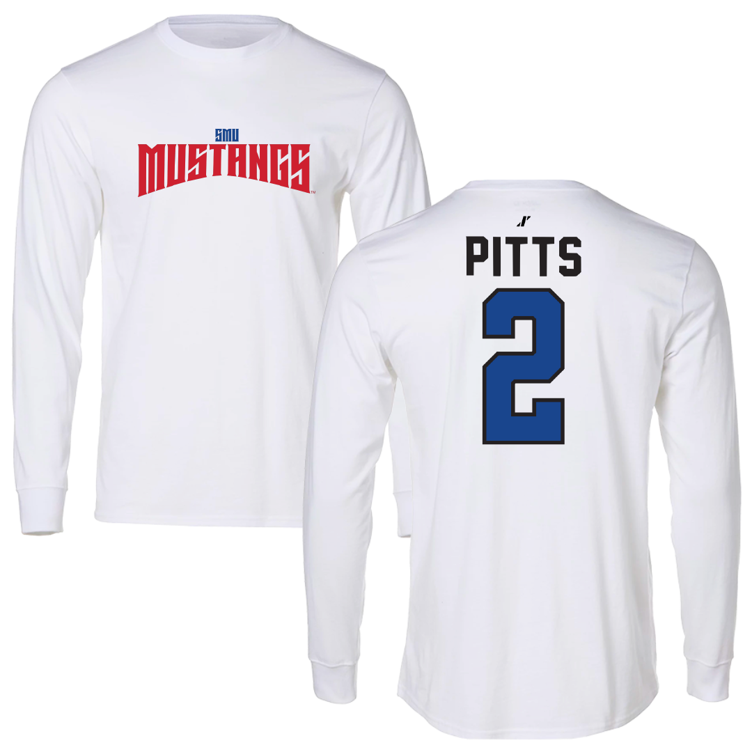 Southern Methodist University Basketball White Classic Performance Long Sleeve - #2 TK Pitts