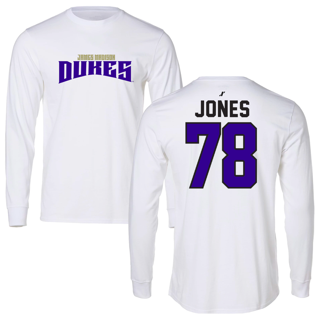 James Madison University Football White Classic Performance Long Sleeve - #78 Cameron Jones