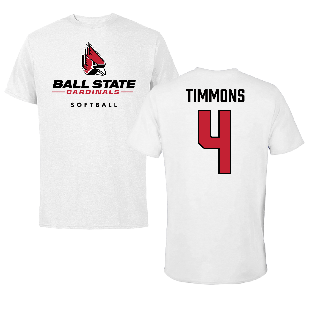 Ball State University Softball White Performance Tee - #4 McKayla Timmons