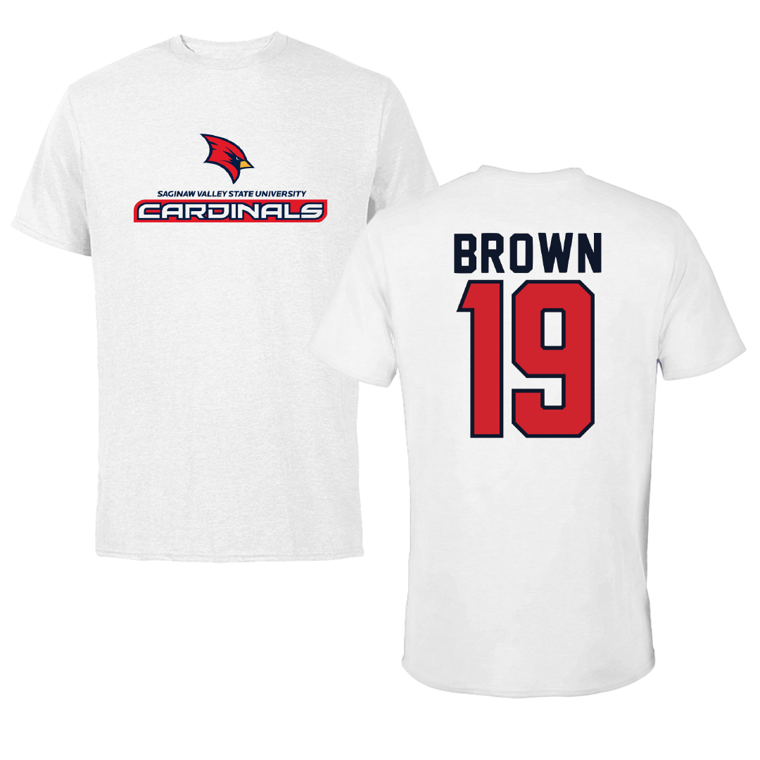 Saginaw Valley State University Football White Performance Tee - #19 Joshua Brown
