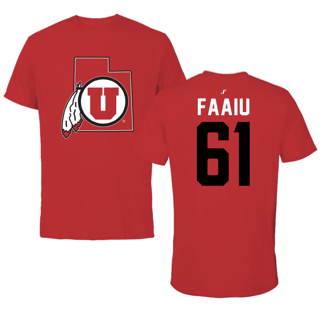 University of Utah Football Red State Tee - #61 Kolinu'u Faaiu