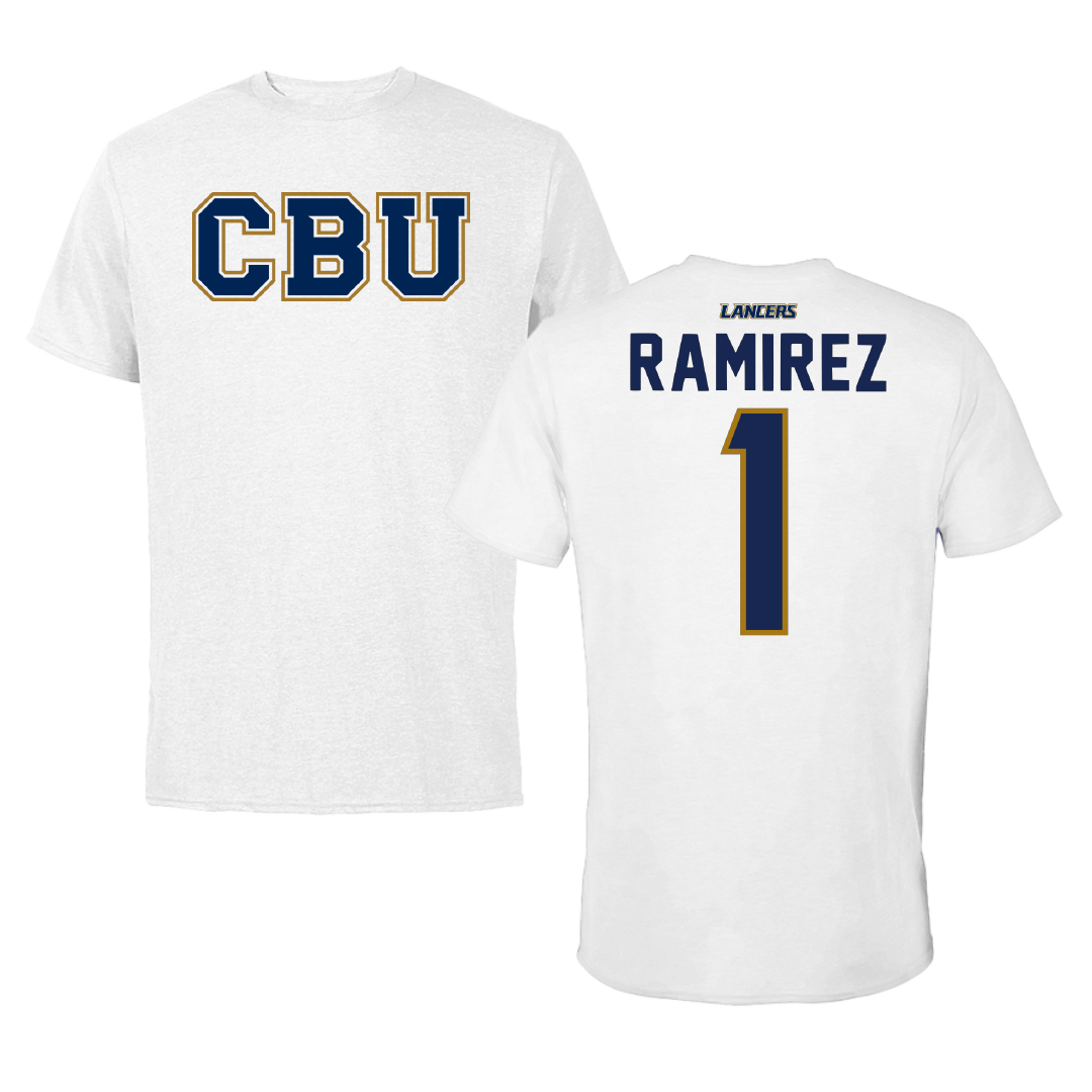 California Baptist University Baseball White Tee - #1 Christopher Ramirez