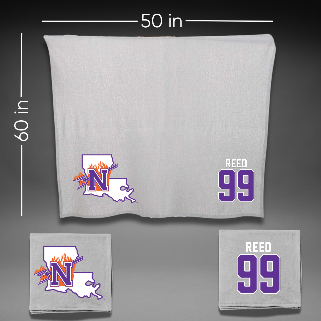 Northwestern State University Football Gray Blanket - #99 Ke’Shawn Reed