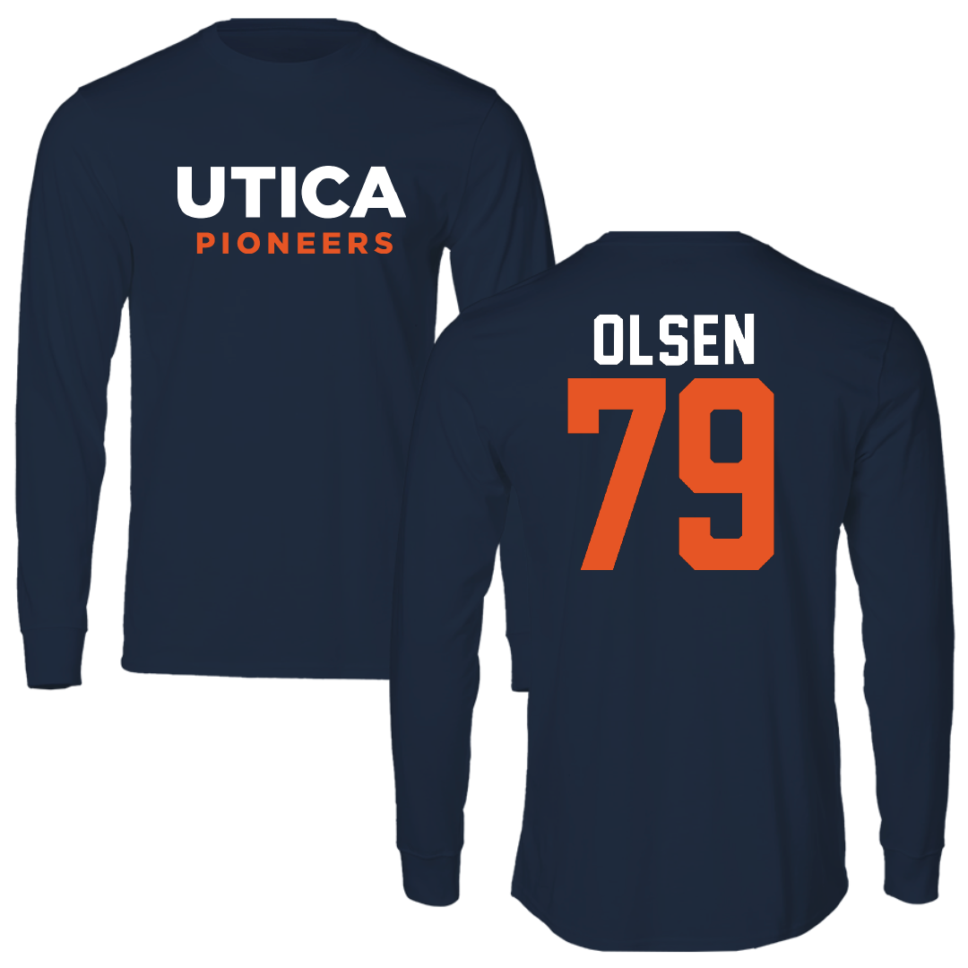Utica University Football Navy Performance Long Sleeve - #79 Aidan Olsen