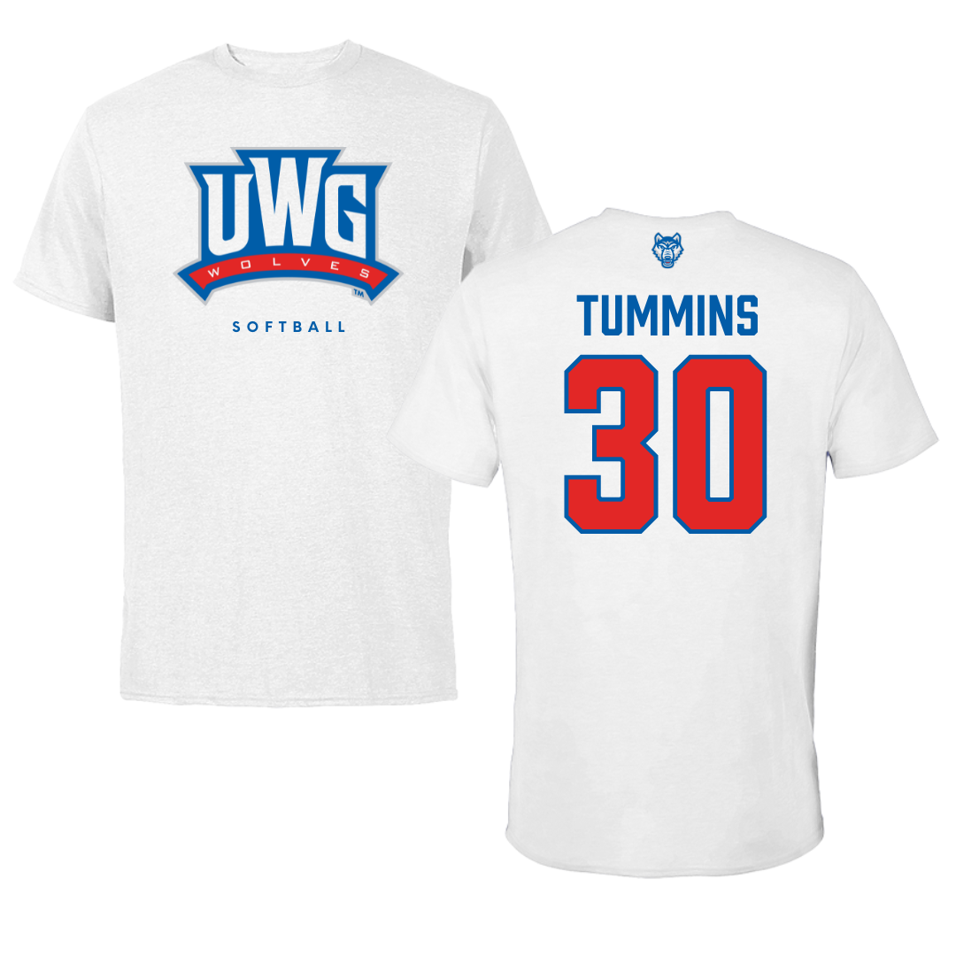 University of West Georgia Softball White Performance Tee - #30 Jadyn Tummins