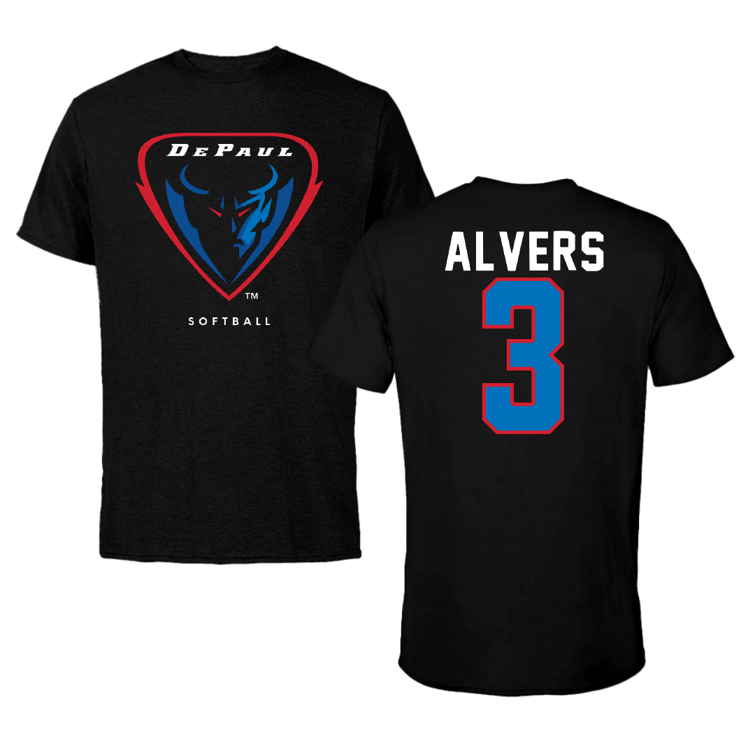 DePaul University Softball Black Tee - #3 Carly Alvers