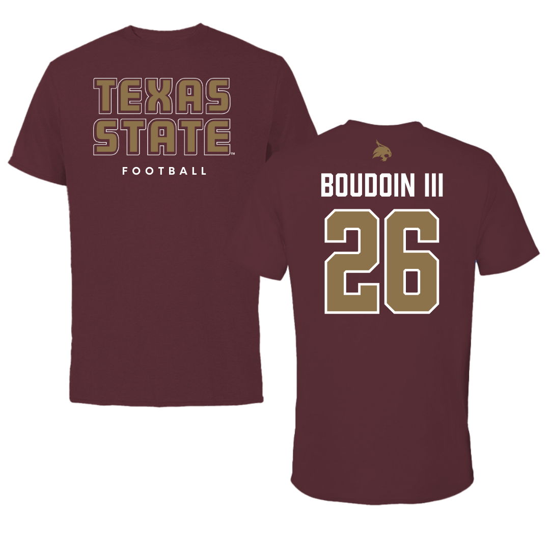 Texas State University Football Maroon Performance Tee - #26 Michael Boudoin III