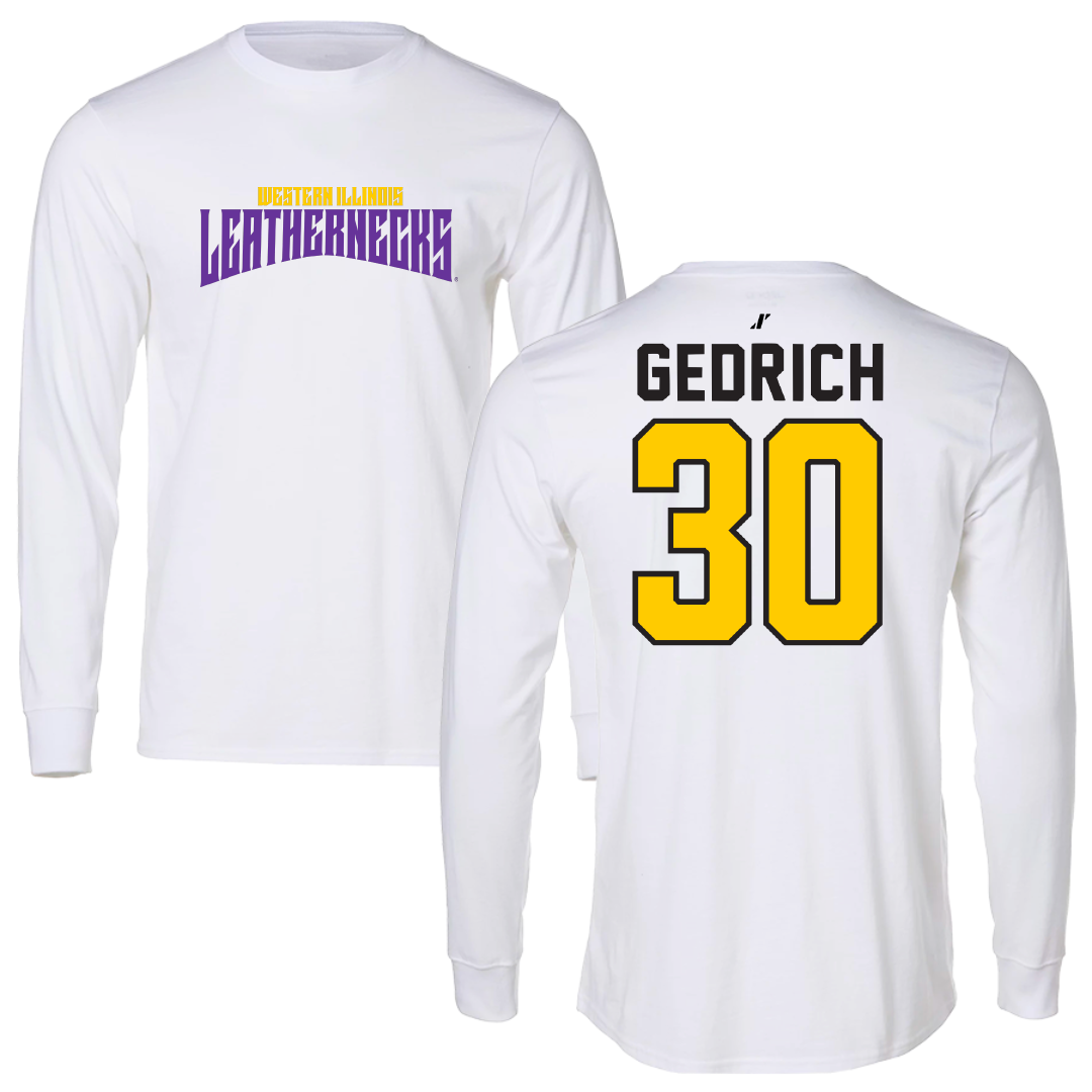 Western Illinois University Baseball White Classic Performance Long Sleeve - #30 Blake Gedrich