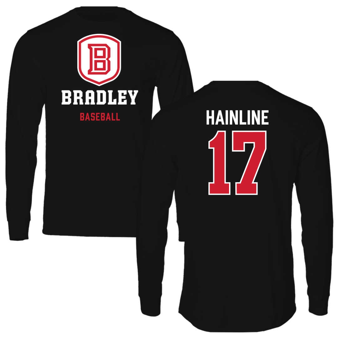 Bradley University Baseball Black Block Performance Long Sleeve - #17 Nick Hainline