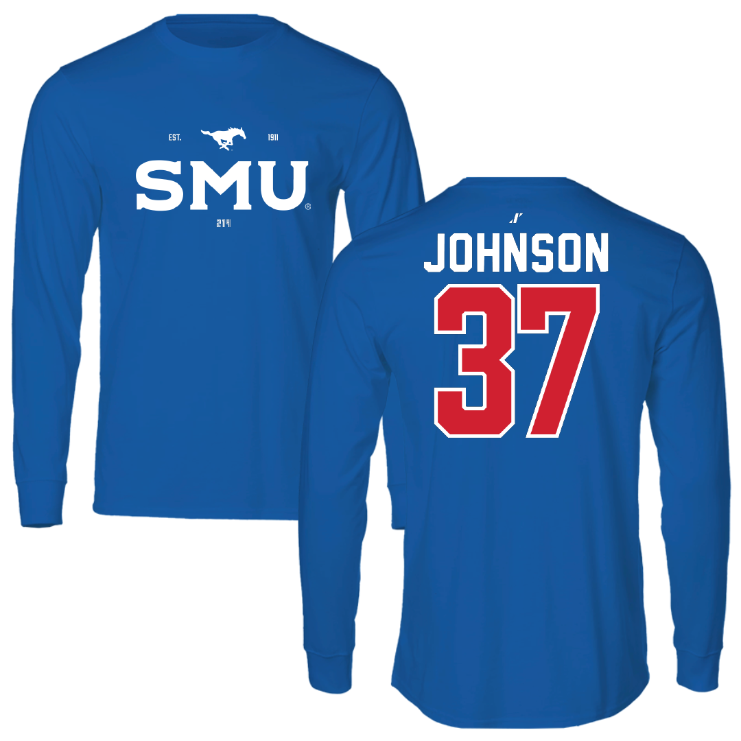 Southern Methodist University Soccer Blue General Long Sleeve - #37 Chance Johnson