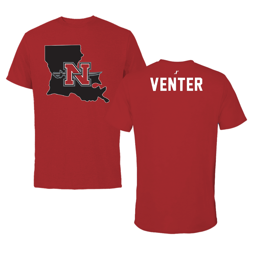 Nicholls State University Tennis Canvas Red State Tee - Gerhard Venter