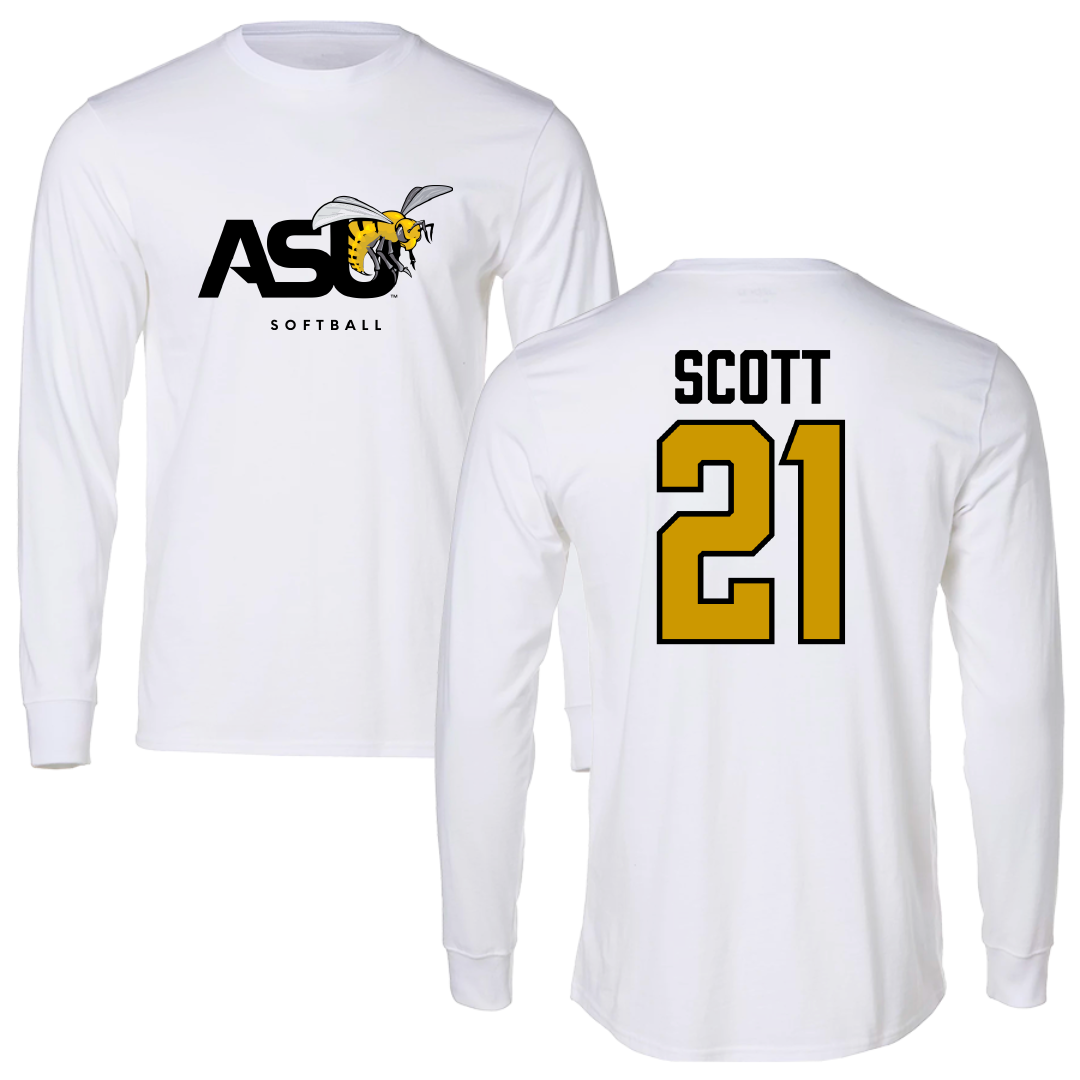 Alabama State University Softball White Performance Long Sleeve - #21 Alana Scott