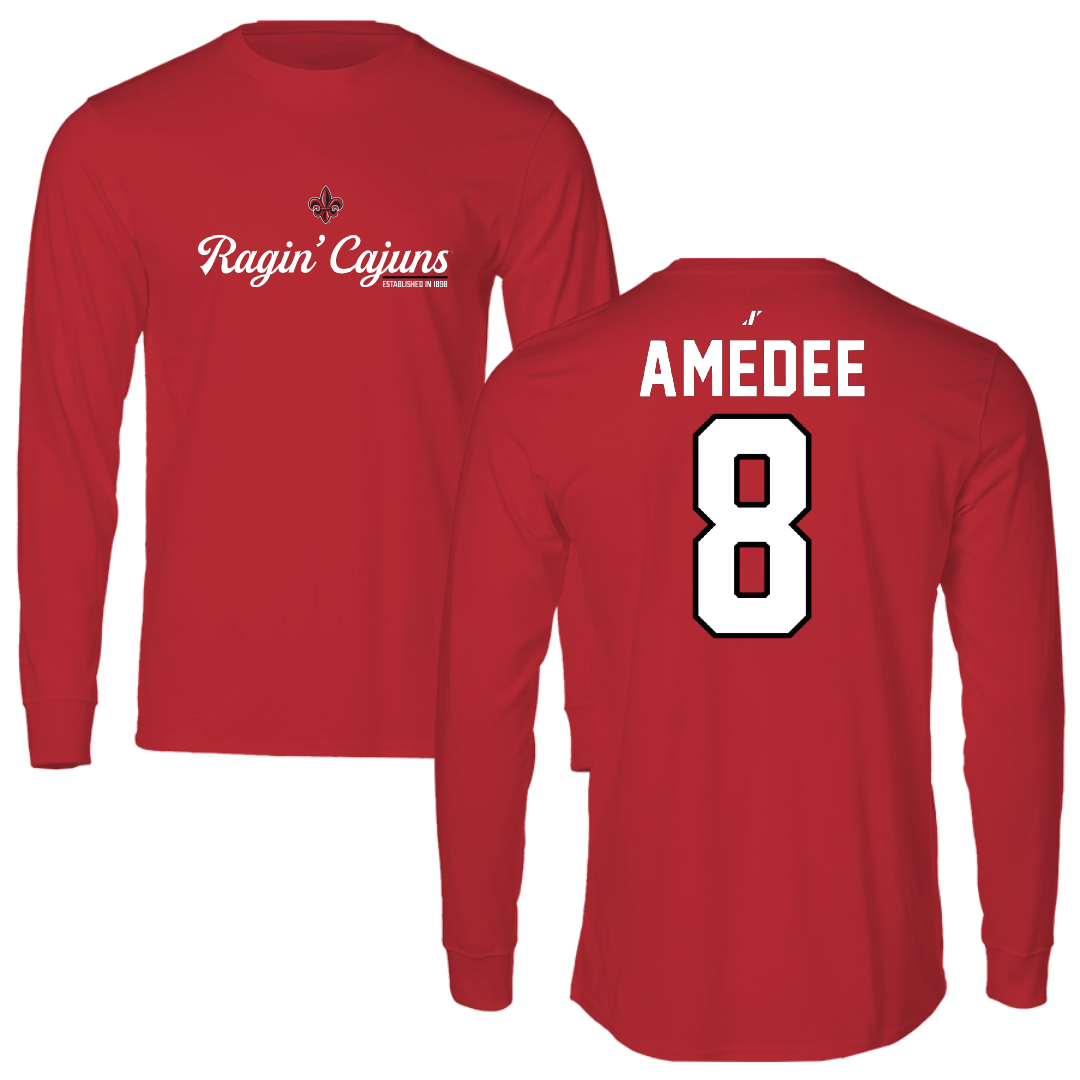 University of Louisiana at Lafayette Baseball Red General Long Sleeve - #8 Lee Amedee