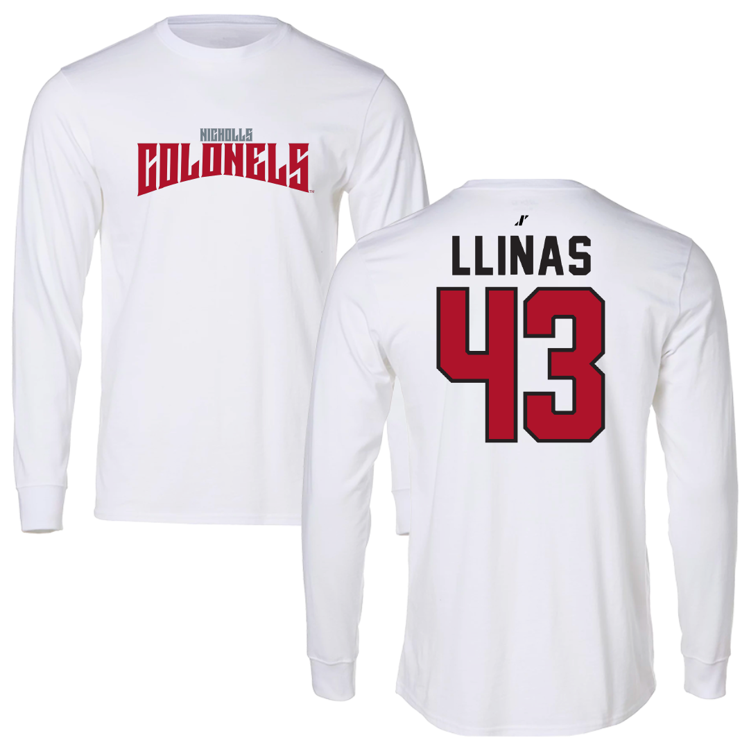 Nicholls State University Baseball White Classic Performance Long Sleeve - #43 Alexander Llinas