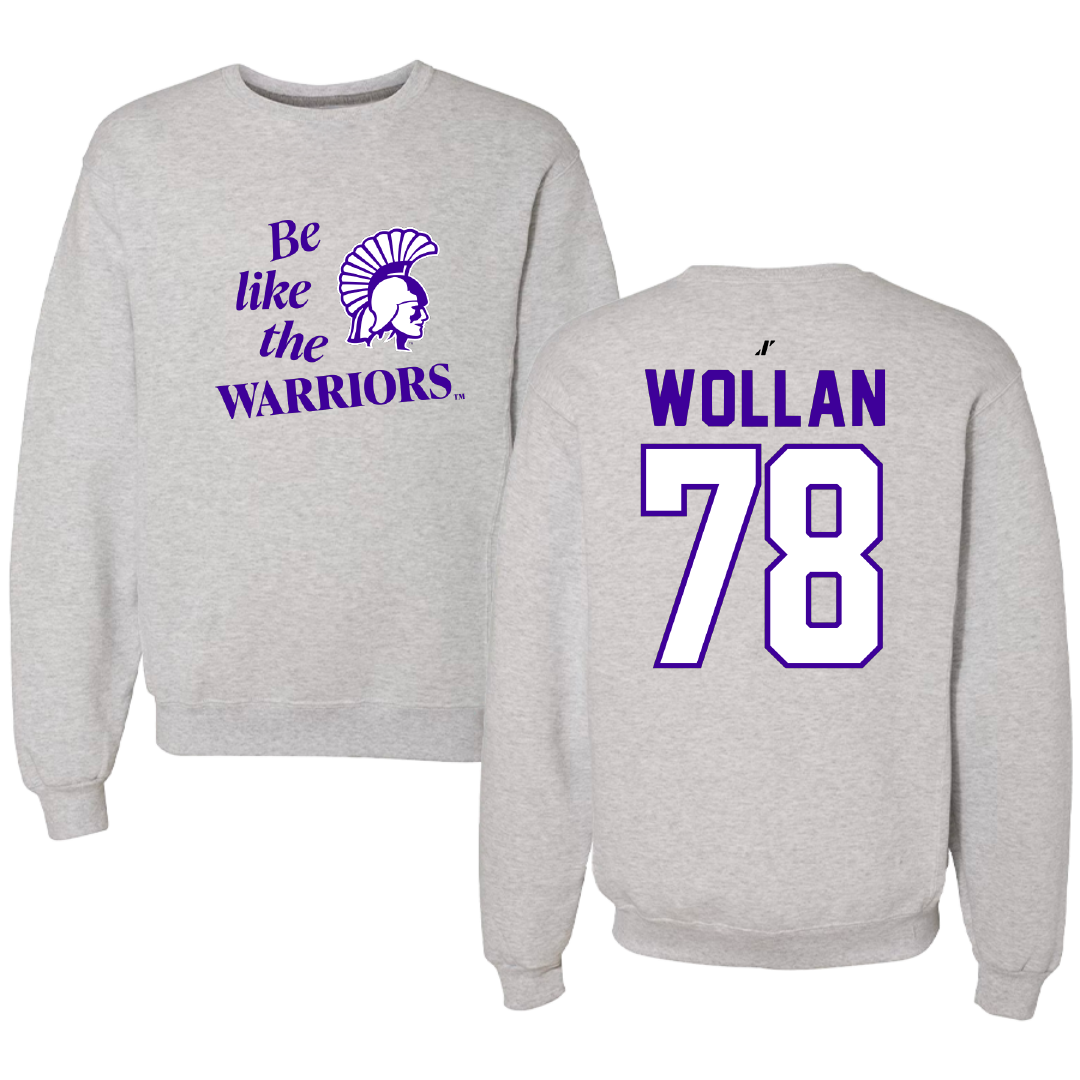 Winona State University Football Light Gray Be Like Us Crewneck - #78 Garit Wollan