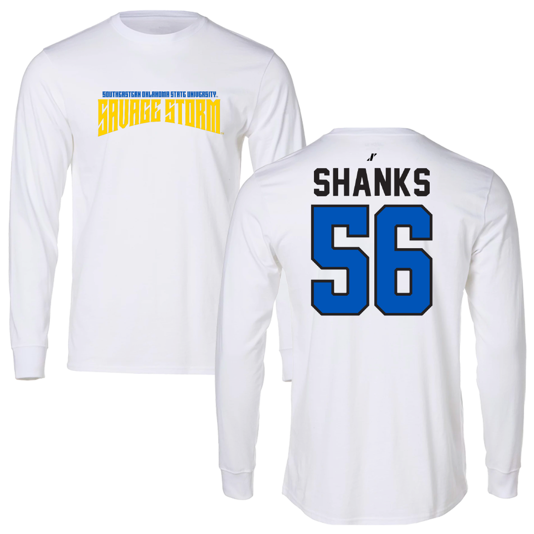 Southeastern Oklahoma State University Football White Classic Long Sleeve - #56 Deangelo Shanks