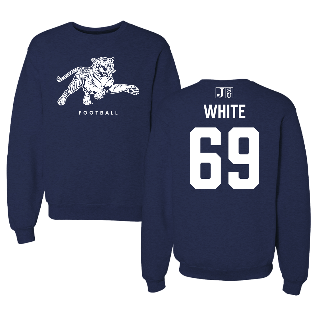 Jackson State University Football Navy Crewneck - #69 Dequarious White